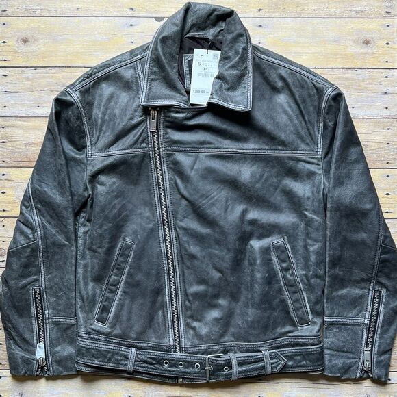 ZARA Size Small Relaxed Mens Leather Gray Jacket Coat Biker Aviator Racer NWT - Picture 4 of 16